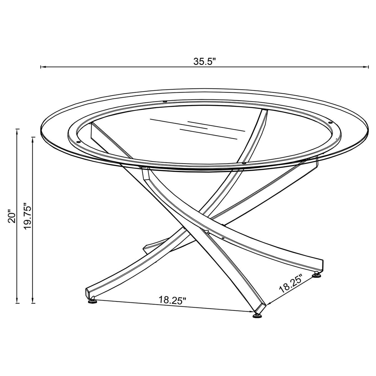 702588 Brooke Round Glass Top Coffee Table Metal Base Chrome