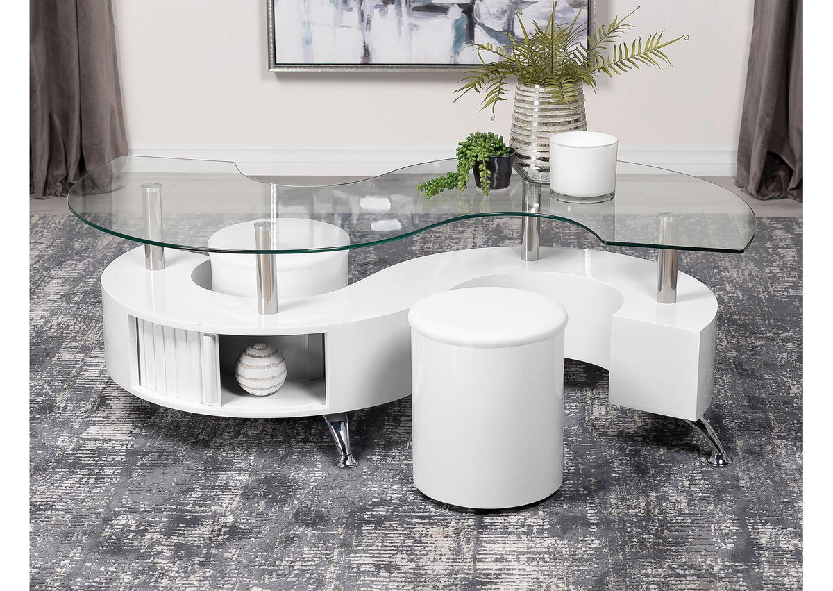 Buckley 3-piece Coffee Table and Stools Set White High Gloss