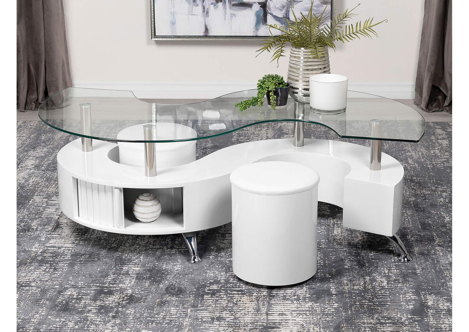 Buckley 3-piece Coffee Table and Stools Set White High Gloss