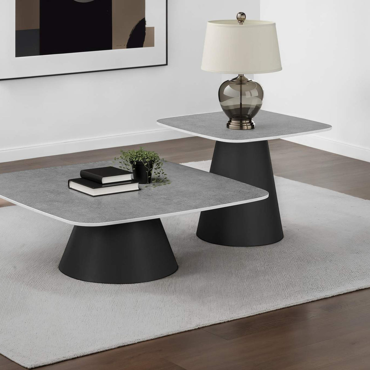 703500 Eason 2-piece Cocktail Coffee Table Set Concrete and Black