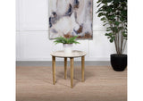 703717 Aldis Round Marble Top Side End Table White and Natural
