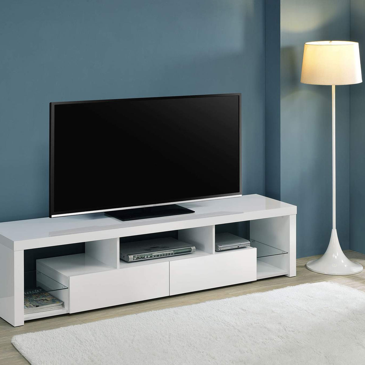 704251 Jude 2-drawer Engineered Wood 71-inch TV Stand High Gloss White