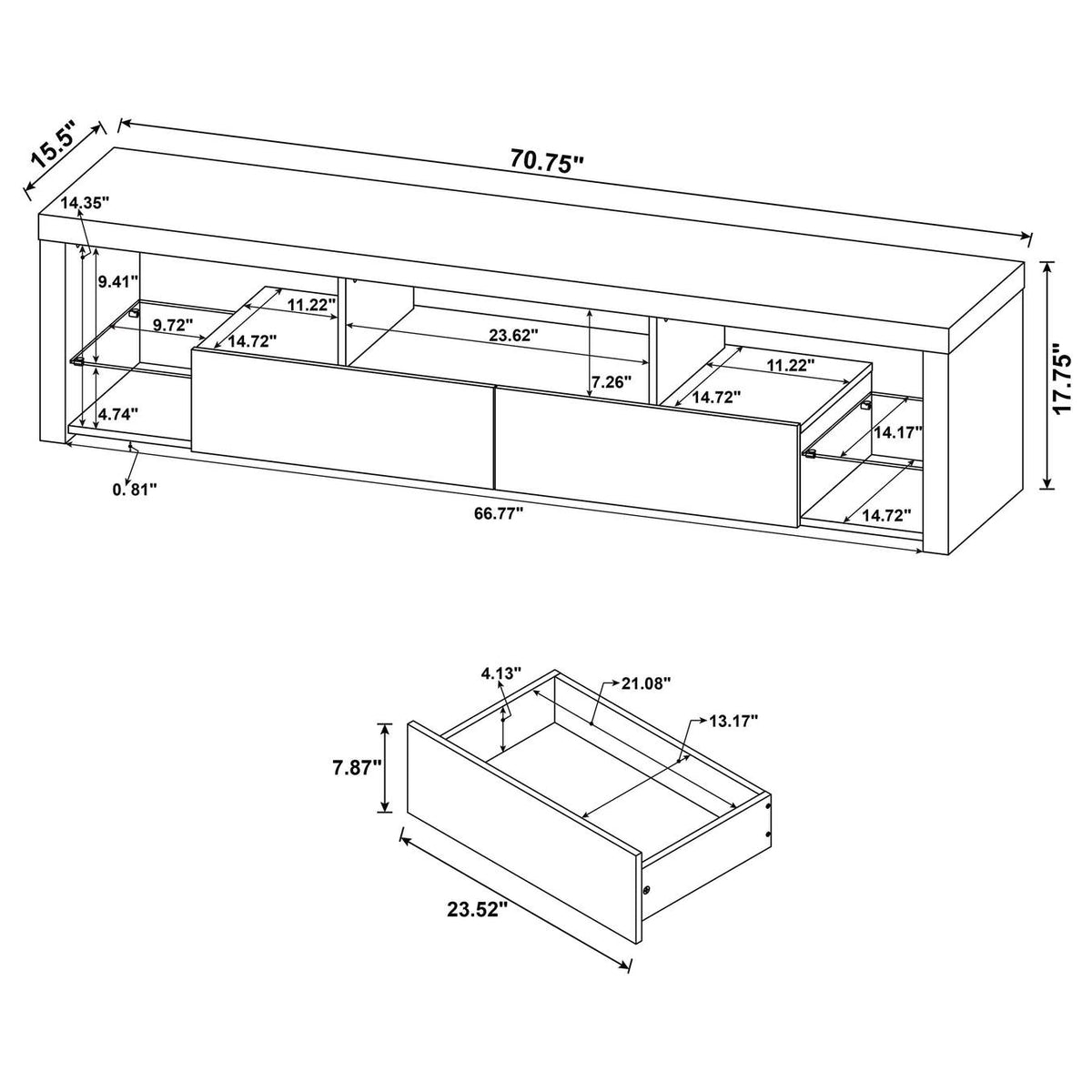 704251 Jude 2-drawer Engineered Wood 71-inch TV Stand High Gloss White