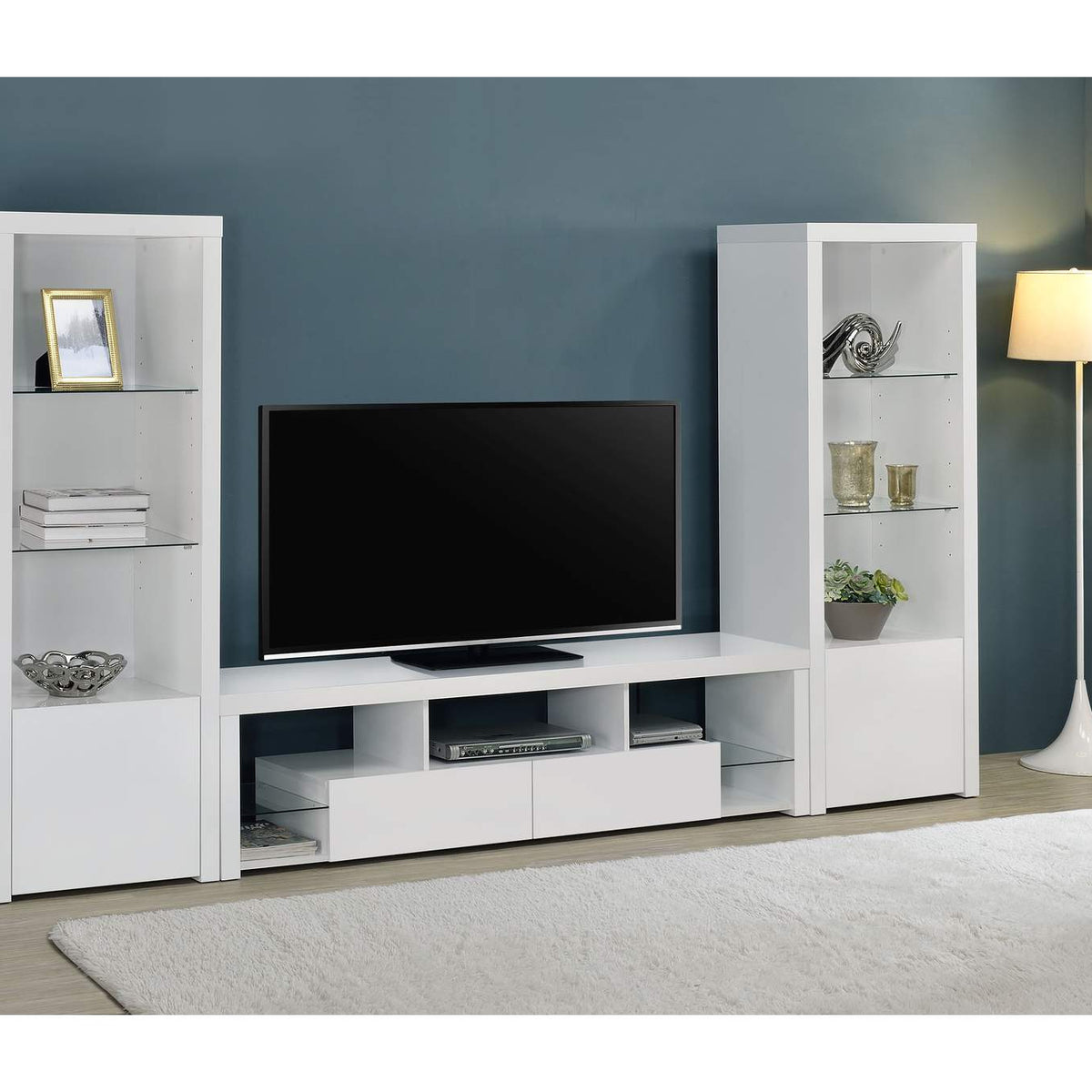 704251 Jude 2-drawer Engineered Wood 71-inch TV Stand High Gloss White