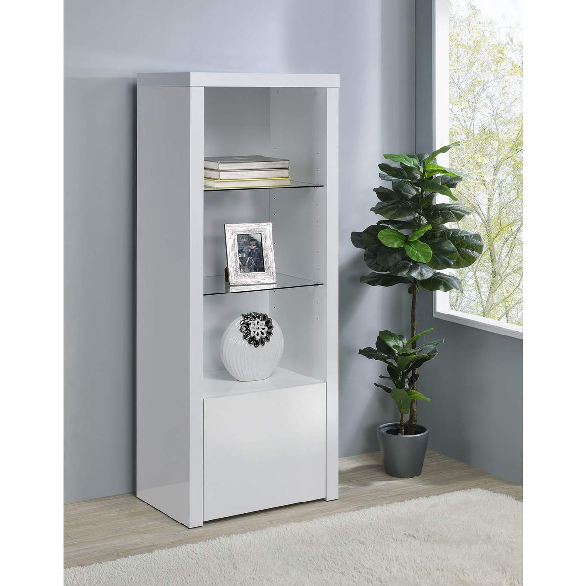 704254 Jude 3-shelf Engineered Wood Media Tower High Gloss White