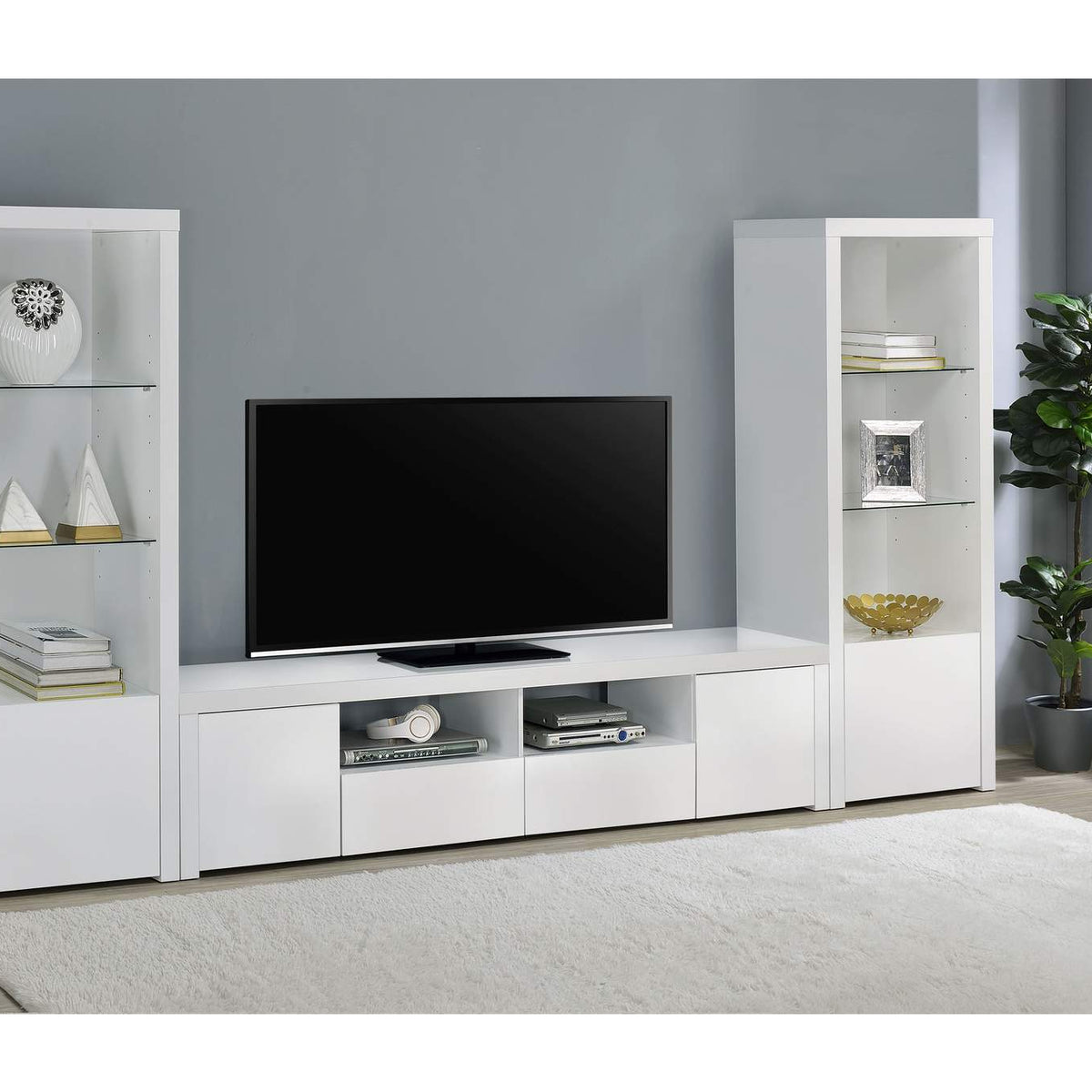 704254 Jude 3-shelf Engineered Wood Media Tower High Gloss White