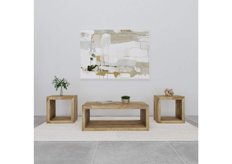 704838-S3 Benton 3-piece Solid Mango Coffee and End Table Set Natural