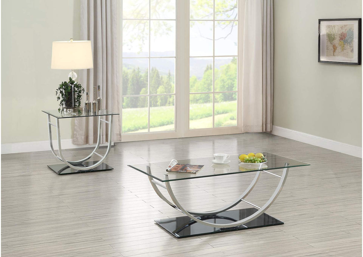 704988-S2 Danville 2-piece Glass Top Coffee and End Table Set Chrome