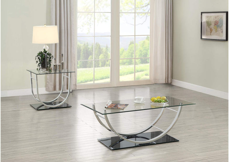 704988-S2 Danville 2-piece Glass Top Coffee and End Table Set Chrome