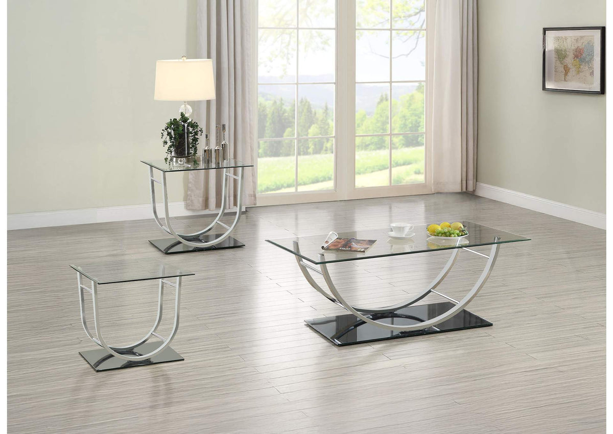 704988-S3 Danville 3-piece Glass Top Coffee and End Table Set Chrome