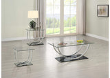 704988-S3 Danville 3-piece Glass Top Coffee and End Table Set Chrome
