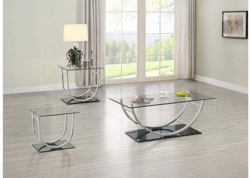 704988-S3 Danville 3-piece Glass Top Coffee and End Table Set Chrome