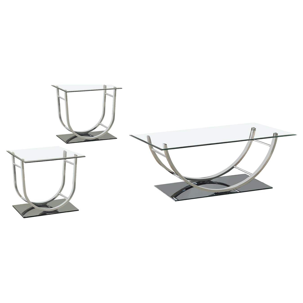 704988-S3 Danville 3-piece Glass Top Coffee and End Table Set Chrome