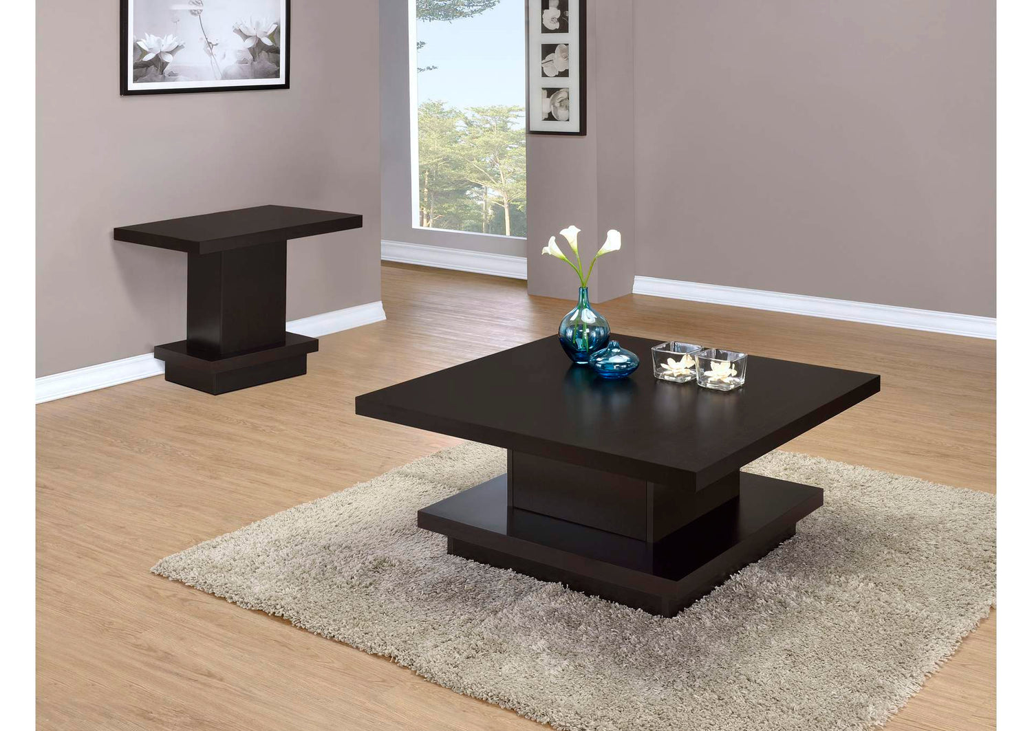 705168-S2 Reston 2-piece Square Coffee and End Table Set Cappuccino