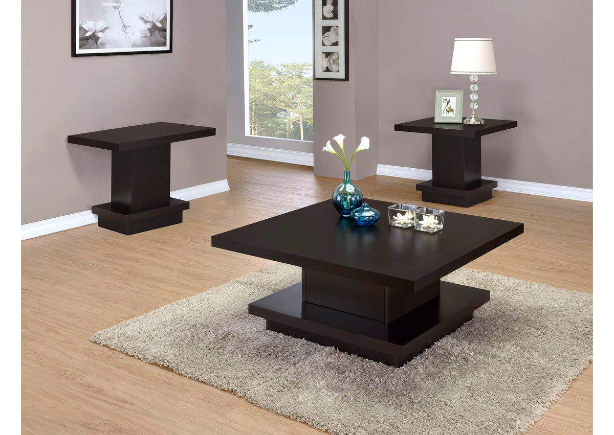 705168-S3 Reston 3-piece Square Coffee and End Table Set Cappuccino
