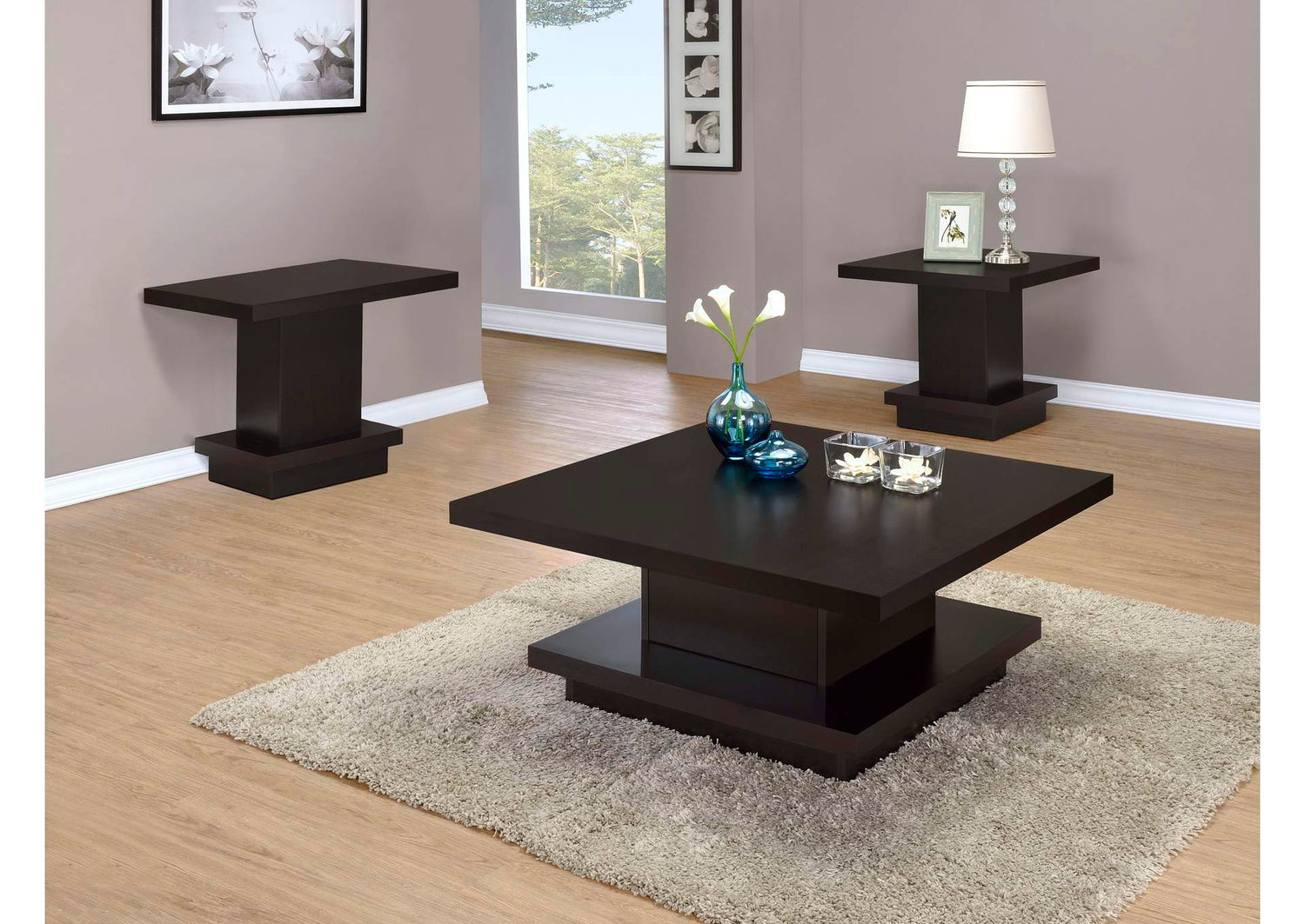 705168-S3 Reston 3-piece Square Coffee and End Table Set Cappuccino