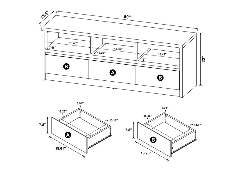 705802 Rutland 59-inch 3-drawer TV Stand Media Console Black