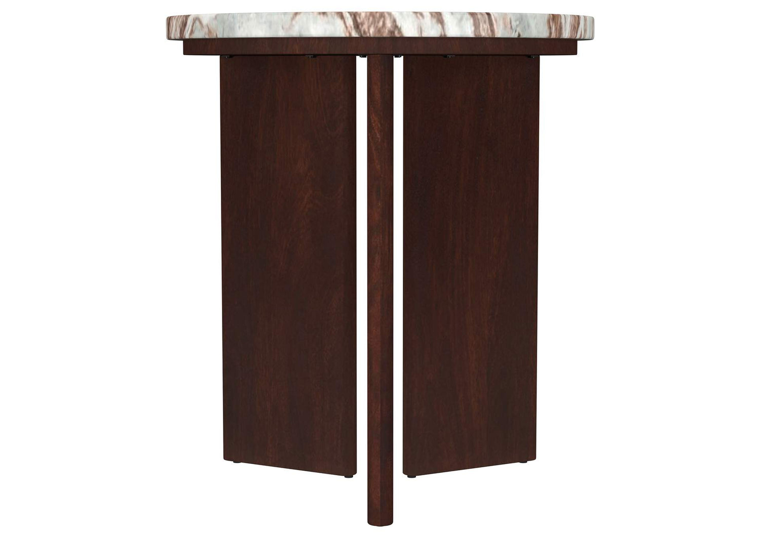 706167 Jenna Round Marble Top Mango Wood Side End Table Brown