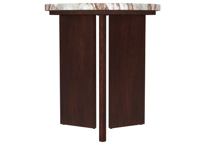 706167 Jenna Round Marble Top Mango Wood Side End Table Brown