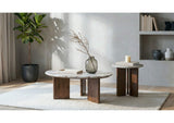 706168-S2 Jenna 2-piece Round Marble Top Coffee Table Set Brown