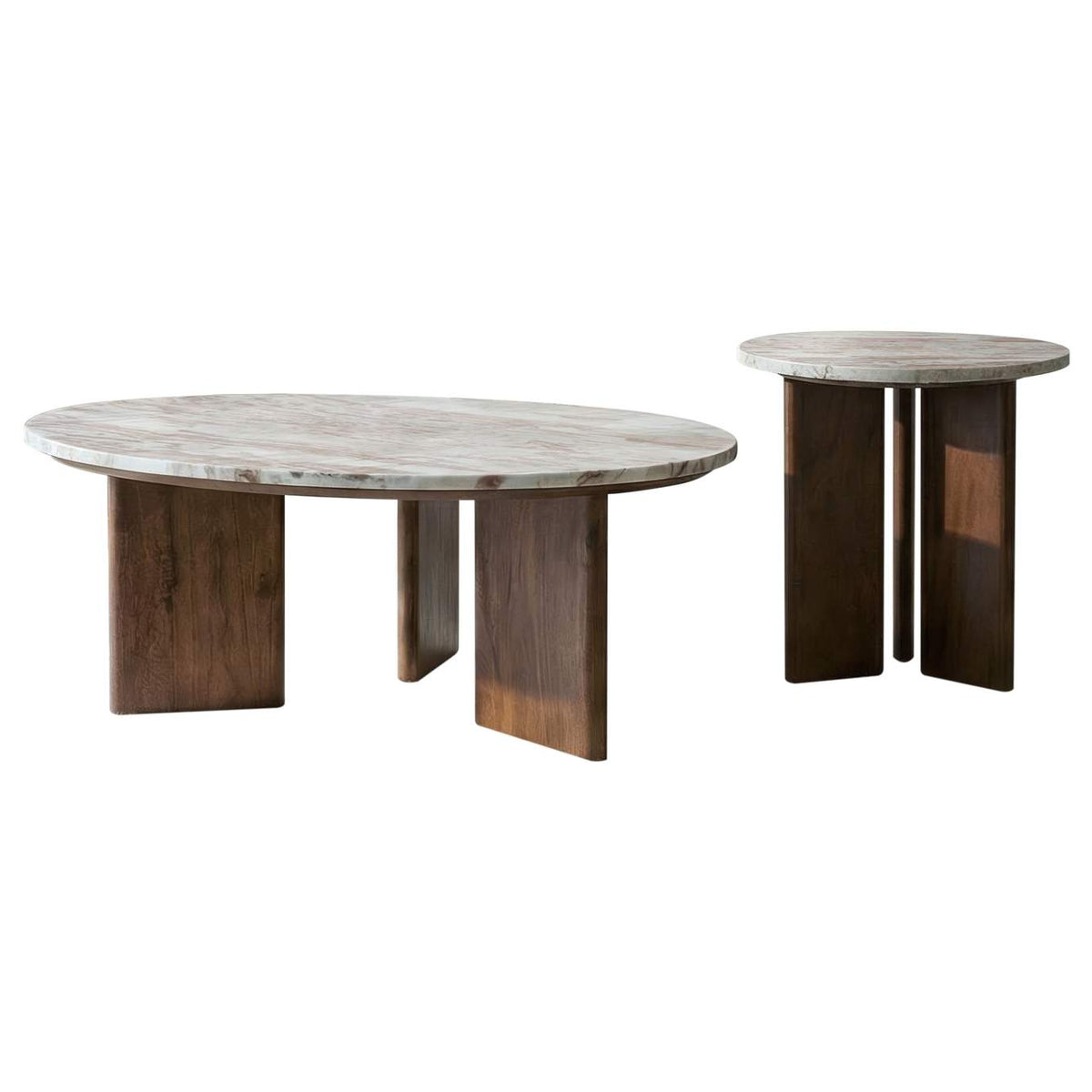 706168-S2 Jenna 2-piece Round Marble Top Coffee Table Set Brown