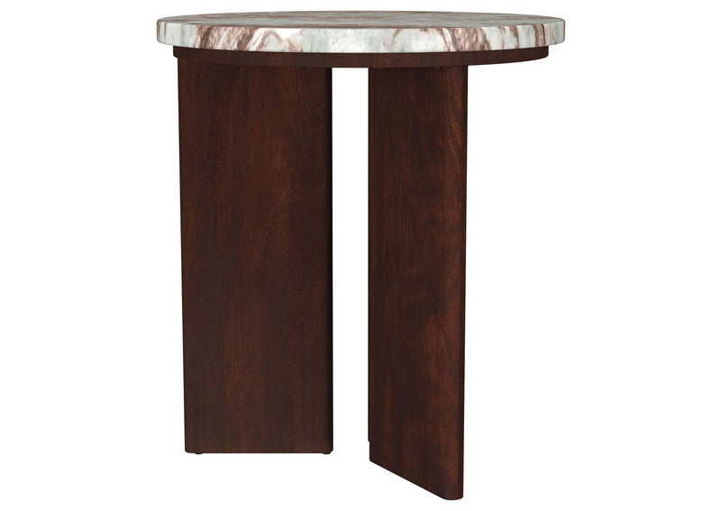 706168-S2 Jenna 2-piece Round Marble Top Coffee Table Set Brown