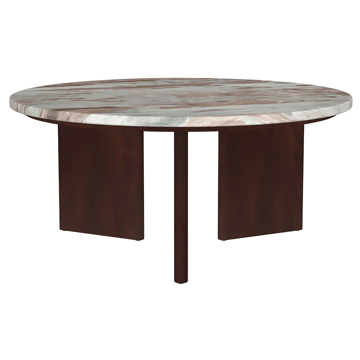 706168-S2 Jenna 2-piece Round Marble Top Coffee Table Set Brown