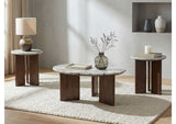 706168-S3 Jenna 3-piece Round Marble Top Coffee Table Set Brown