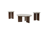 706168-S3 Jenna 3-piece Round Marble Top Coffee Table Set Brown
