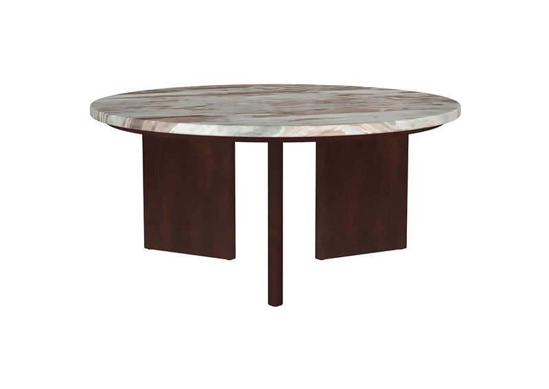 706168-S3 Jenna 3-piece Round Marble Top Coffee Table Set Brown