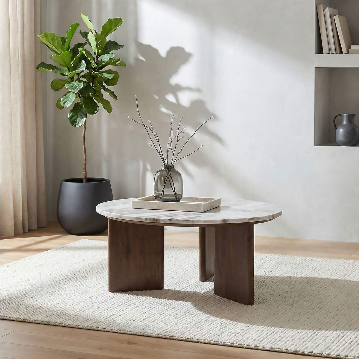706168 Jenna 35-inch Round Marble Top Cocktail Coffee Table Brown