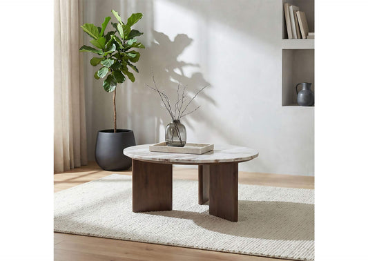 706168 Jenna 35-inch Round Marble Top Cocktail Coffee Table Brown