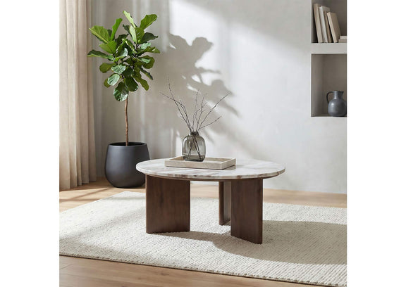 706168 Jenna 35-inch Round Marble Top Cocktail Coffee Table Brown