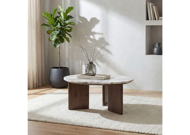 706168 Jenna 35-inch Round Marble Top Cocktail Coffee Table Brown