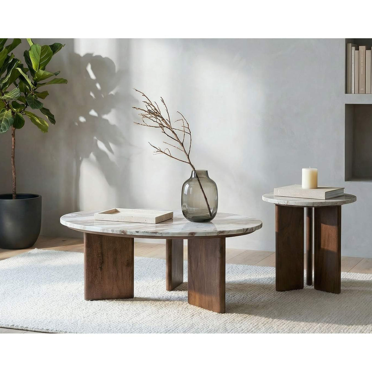 706168 Jenna 35-inch Round Marble Top Cocktail Coffee Table Brown