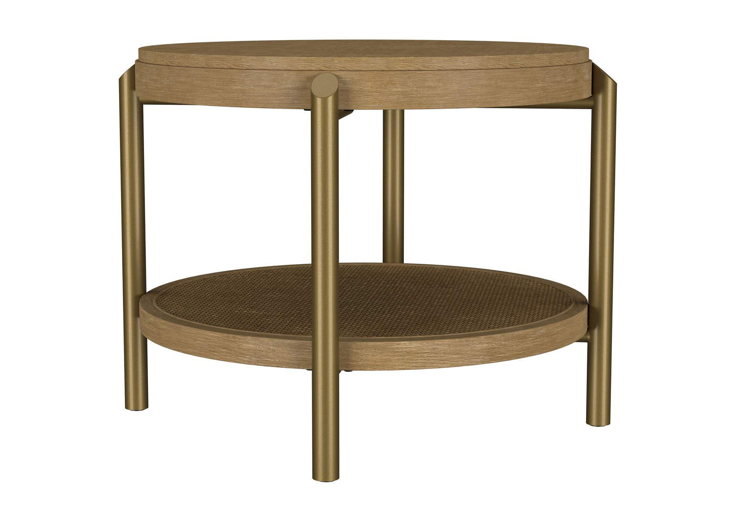 706187 Arini Round End Side Table With Storage Shelf Sand Wash