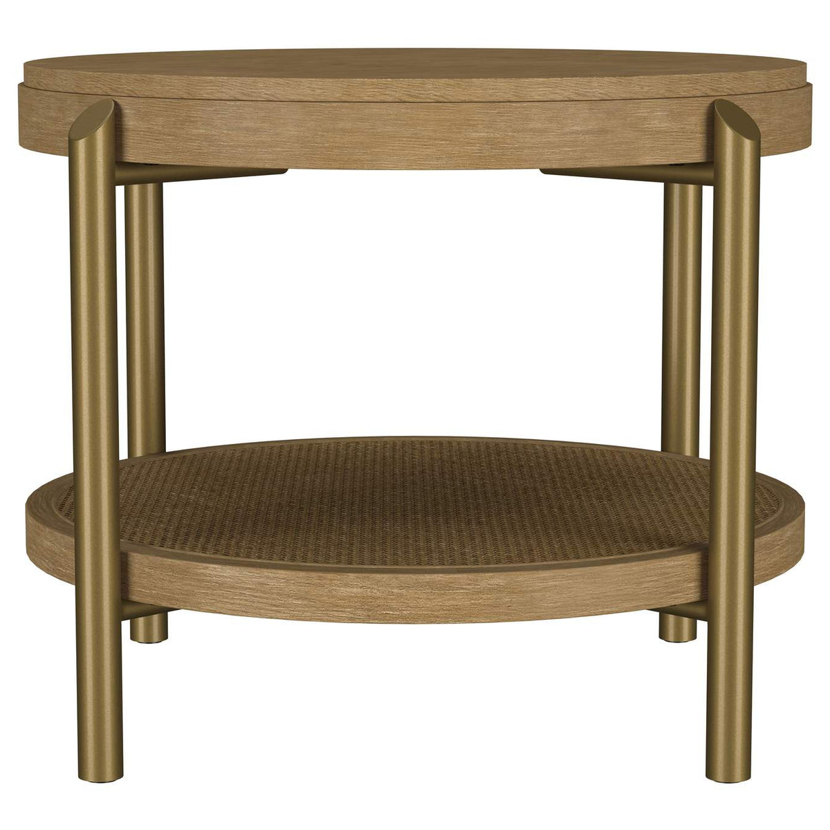 706187 Arini Round End Side Table With Storage Shelf Sand Wash