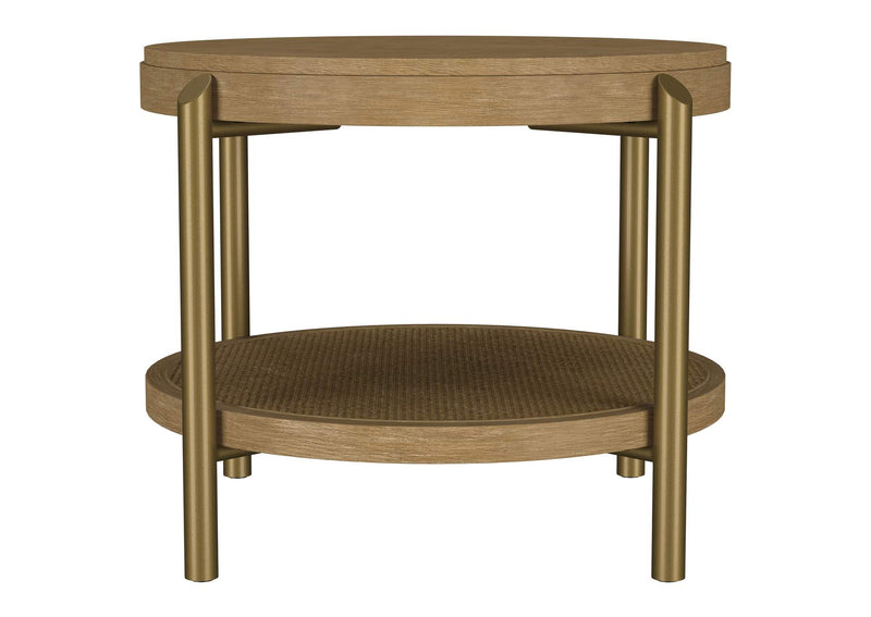 706187 Arini Round End Side Table With Storage Shelf Sand Wash