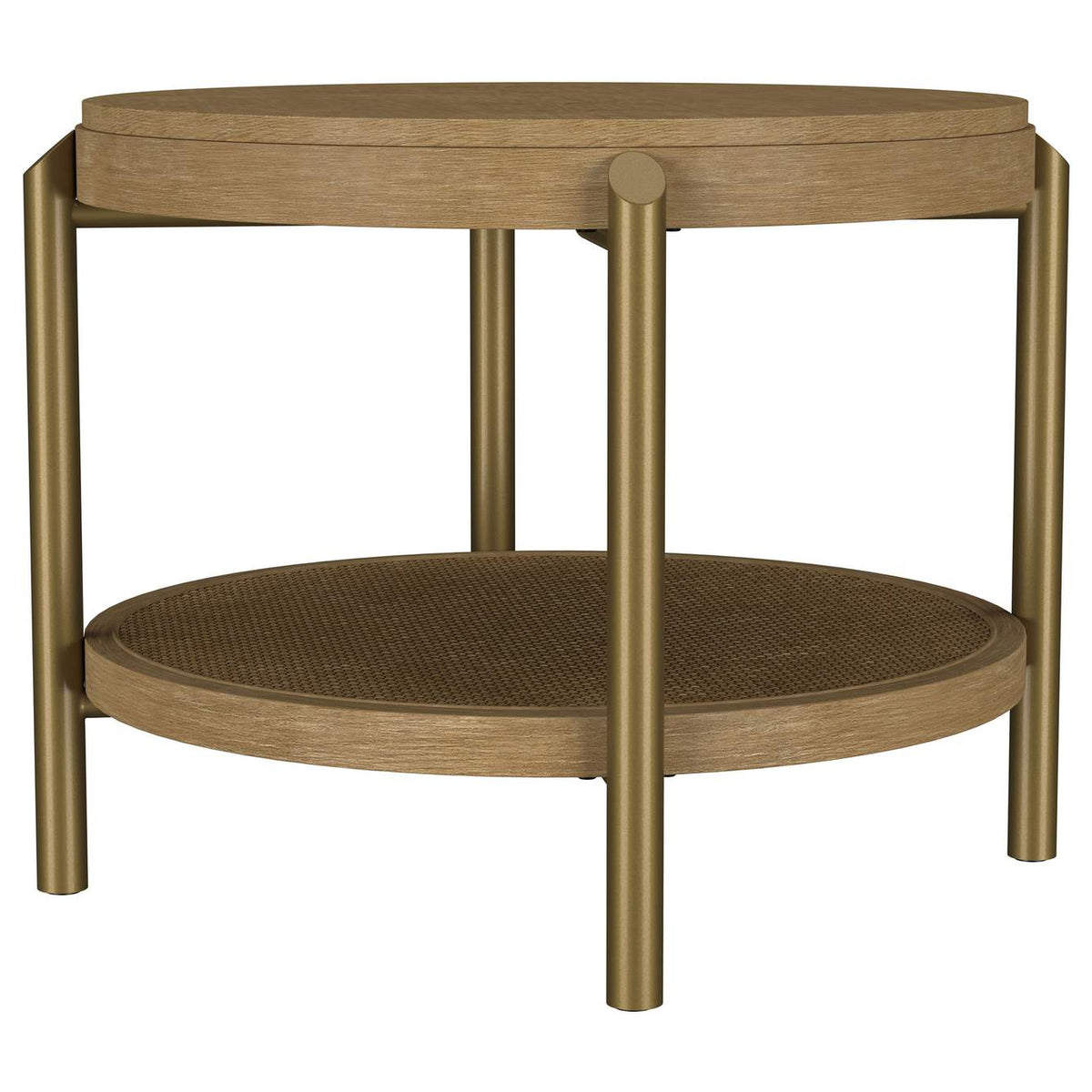 706187 Arini Round End Side Table With Storage Shelf Sand Wash
