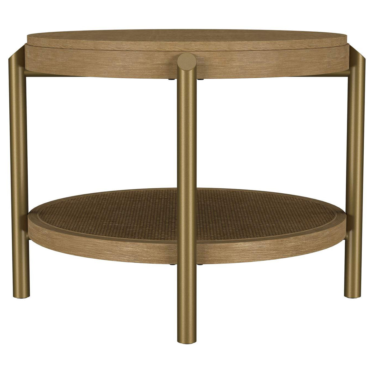 706187 Arini Round End Side Table With Storage Shelf Sand Wash