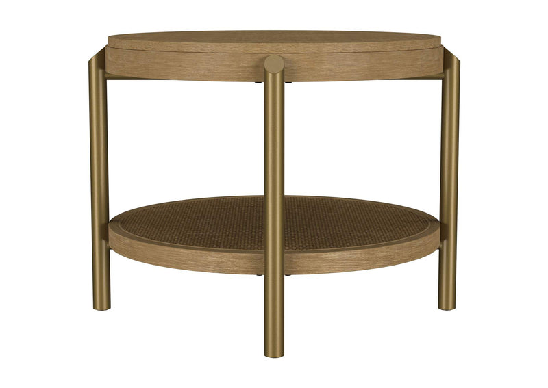 706187 Arini Round End Side Table With Storage Shelf Sand Wash