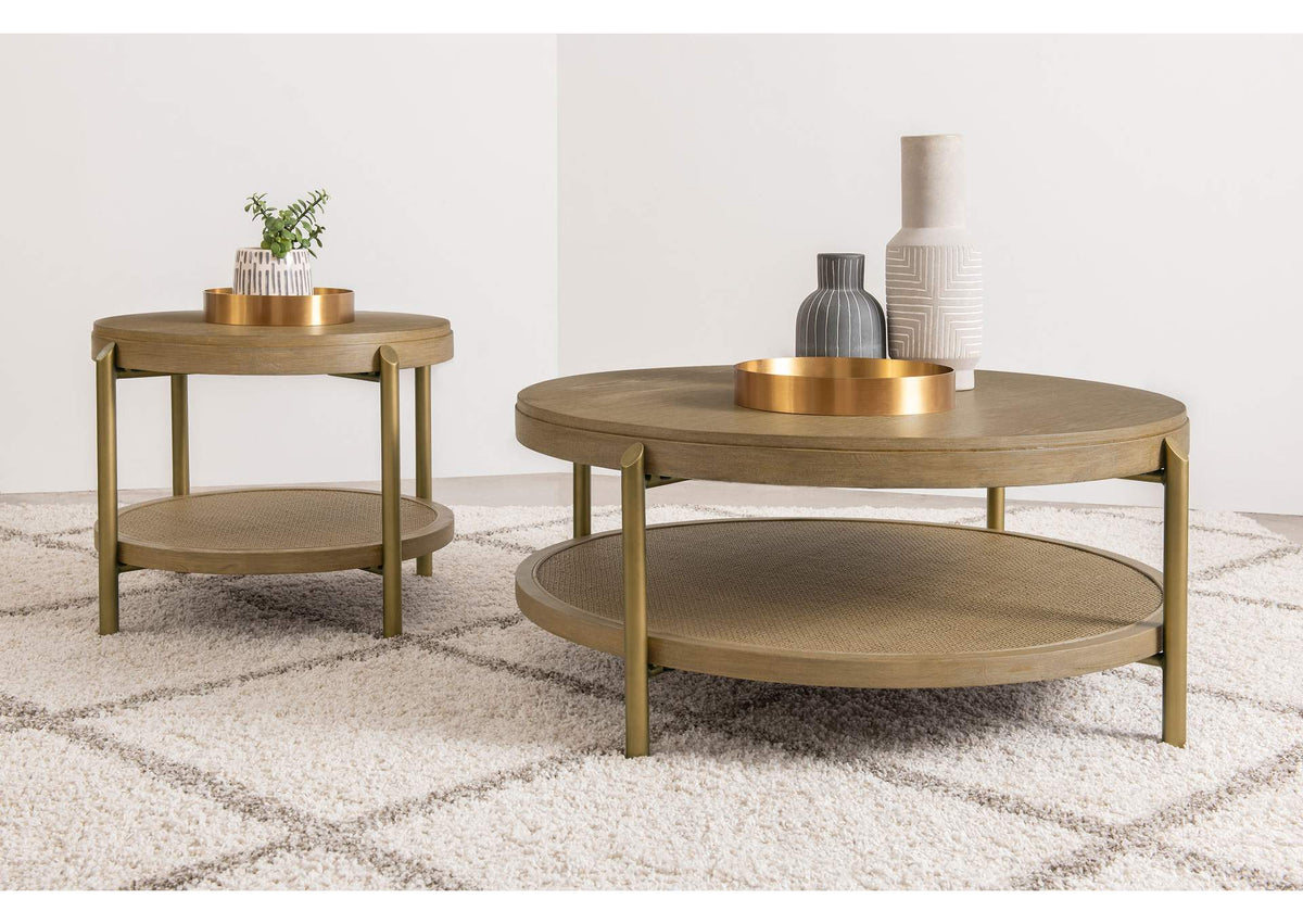 706188-S2 Arini 2-piece Round Coffee and End Table Set Sand Wash