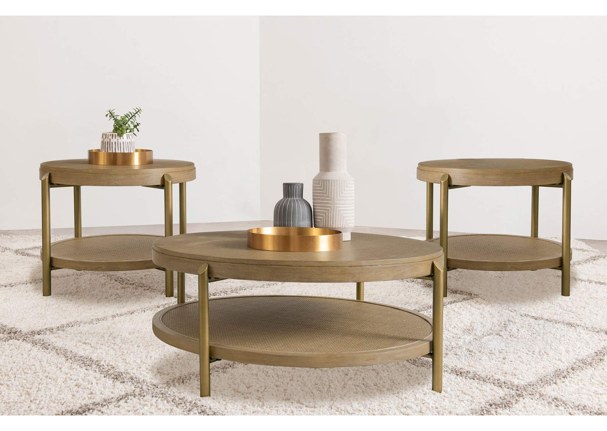706188-S3 Arini 3-piece Round Coffee and End Table Set Sand Wash