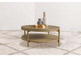 706188 Arini Round Coffee Table With Storage Shelf Sand Wash