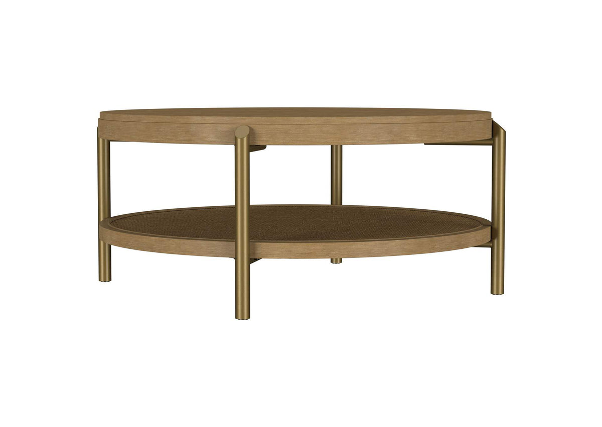 706188 Arini Round Coffee Table With Storage Shelf Sand Wash