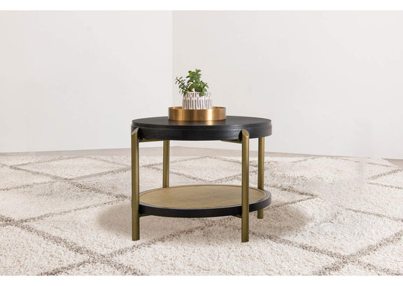 706197 Arini Round End Side Table With Storage Shelf Black