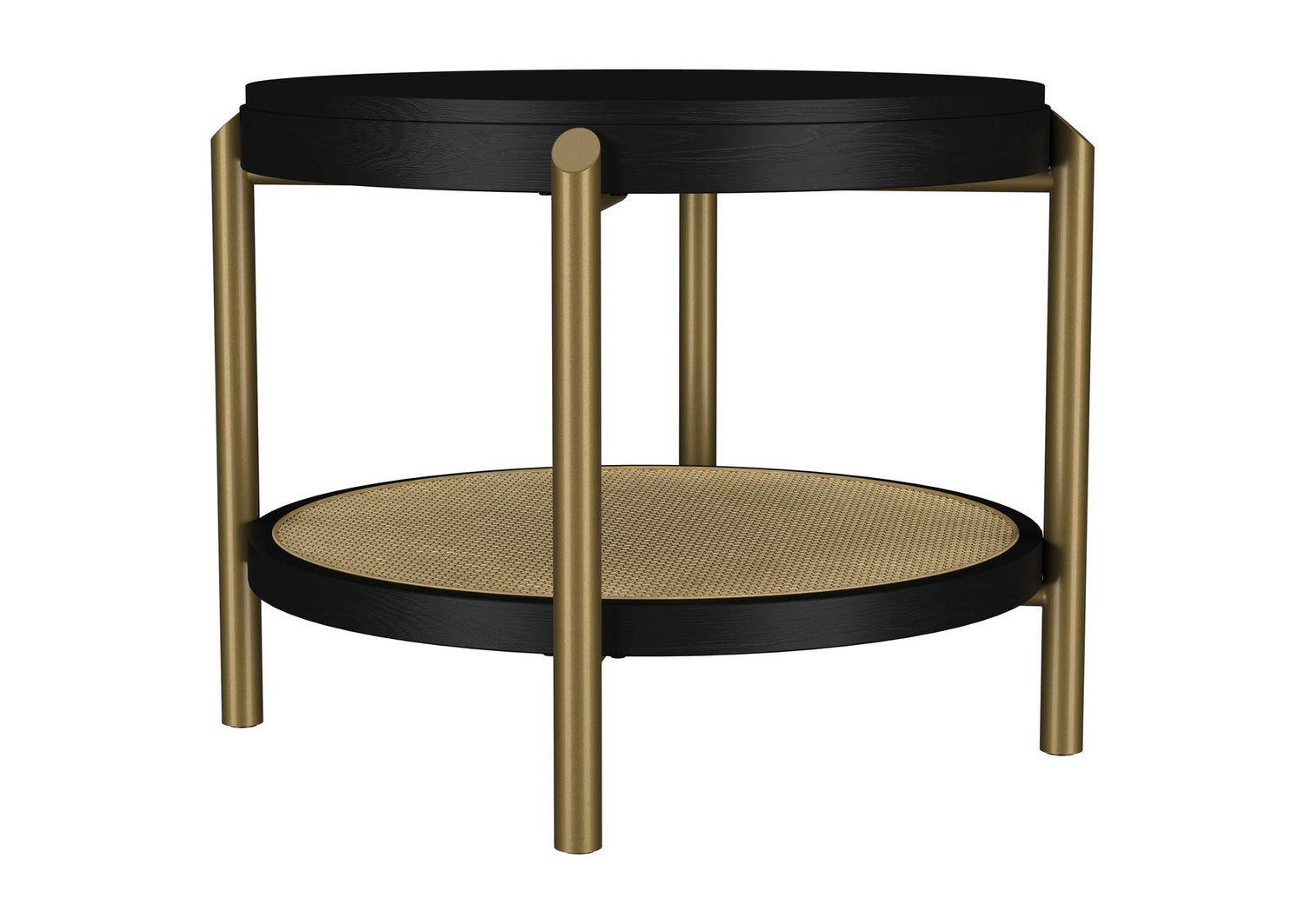 706197 Arini Round End Side Table With Storage Shelf Black