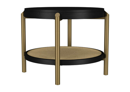 706197 Arini Round End Side Table With Storage Shelf Black
