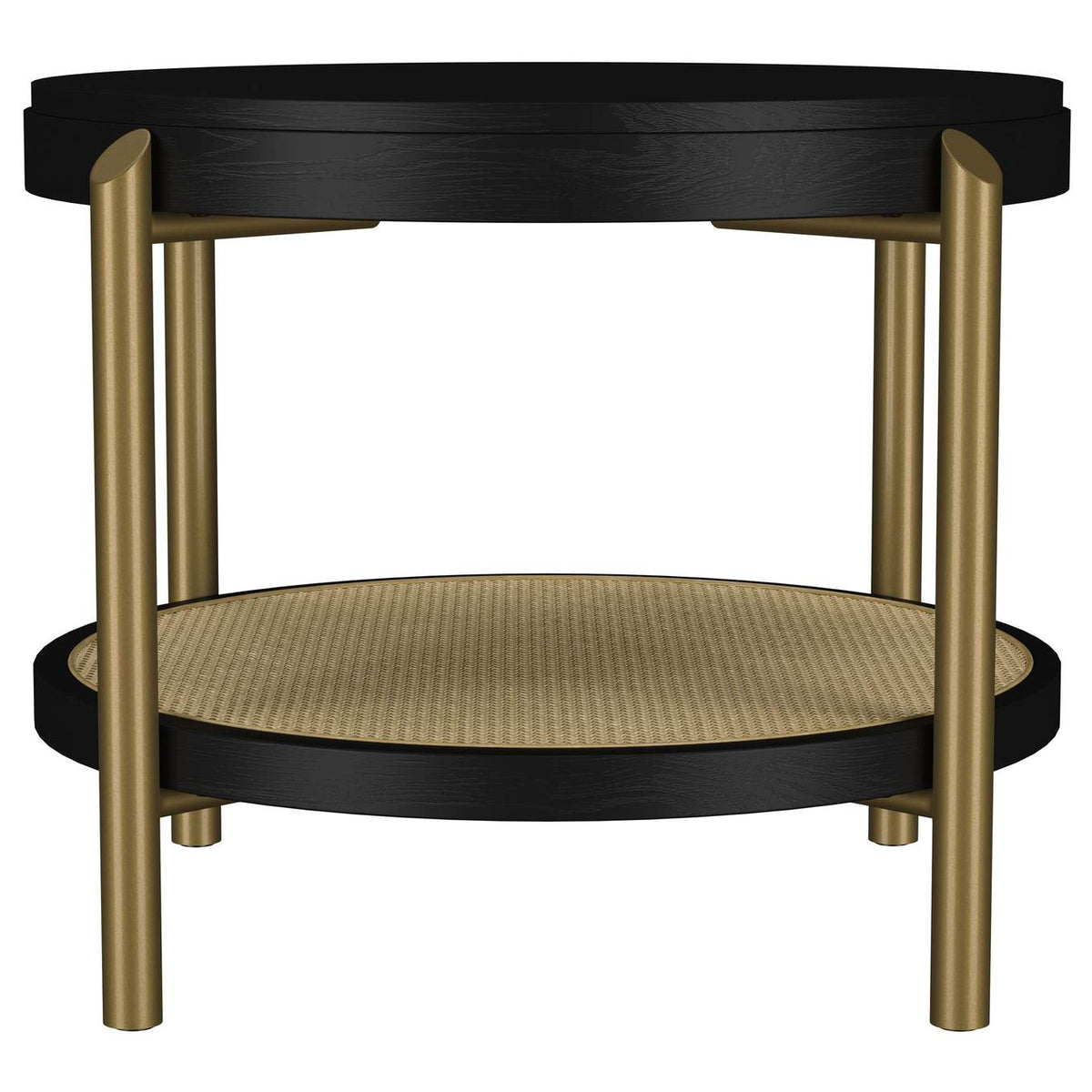 706197 Arini Round End Side Table With Storage Shelf Black