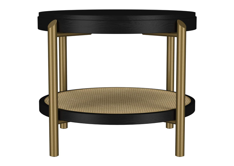 706197 Arini Round End Side Table With Storage Shelf Black